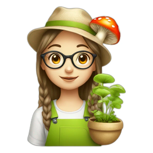 Young Garden girl with glasses and mushroom sticker