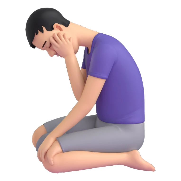 person with a headache, sitting with head down, pain lines sticker