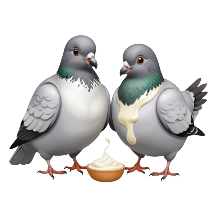 2 very fat pigeons having explosive diarrhea and eating yoghurt sticker