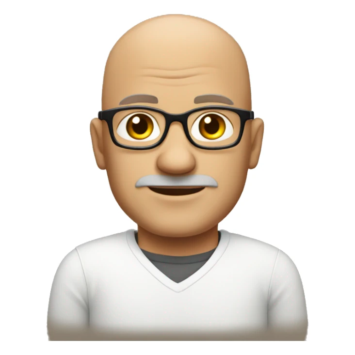 bald middle-age man with square eyeglasses in a white long sleeve sticker