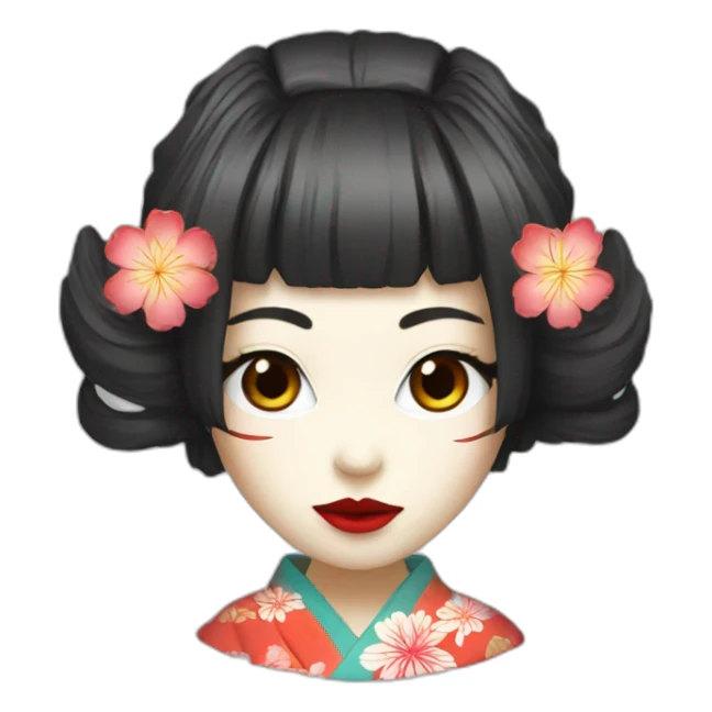 hot-girl-noh-mask-longhair-japanese-kimono sticker