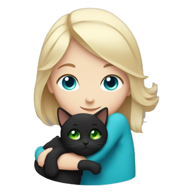 White brown-haired blue-eyed girl hugging black cat with green eyes sticker