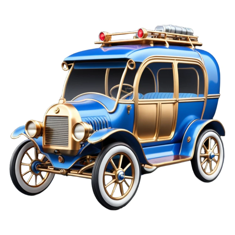  tarnished blue neon underglow C-3PO ghost buster 1964 delicately ornate rosegold wood accents Model-T off road van buckboard powered by electric motors and batteries with racing safety belts while flying rapidly roughening terrain stable on strong agile advanced suspension and steering sticker