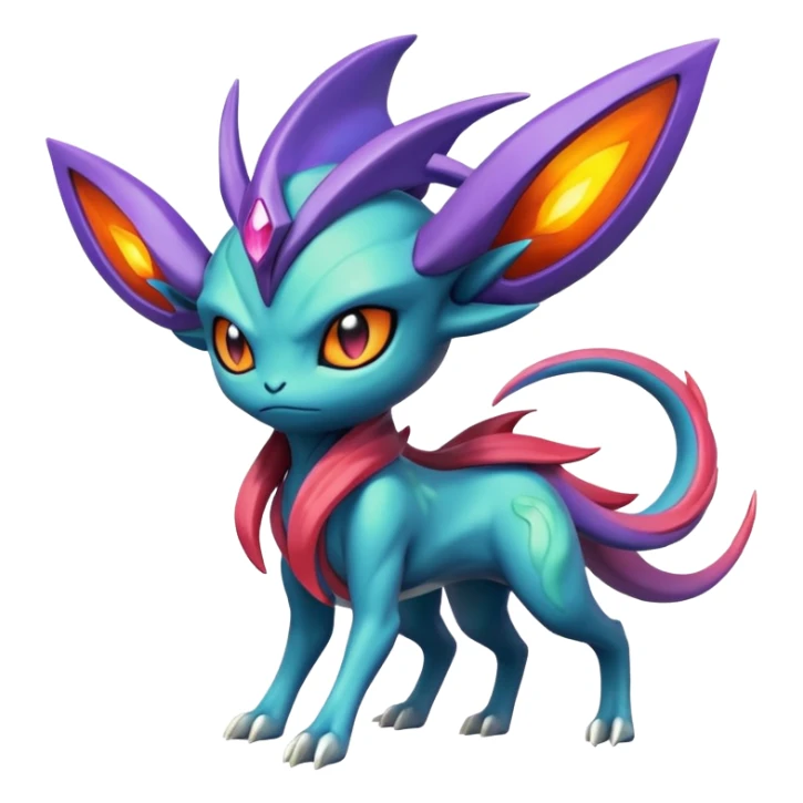 Futuristic volcanic elemental badass cool tough evil Suicune-Bayleaf-Celebi-Pokémon-Fakémon-hybrid-creature sticker