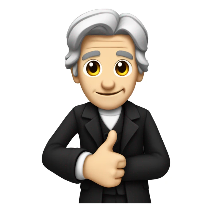 Ralph Waldo Emerson with thumbs up with a little frown and black clothes sticker