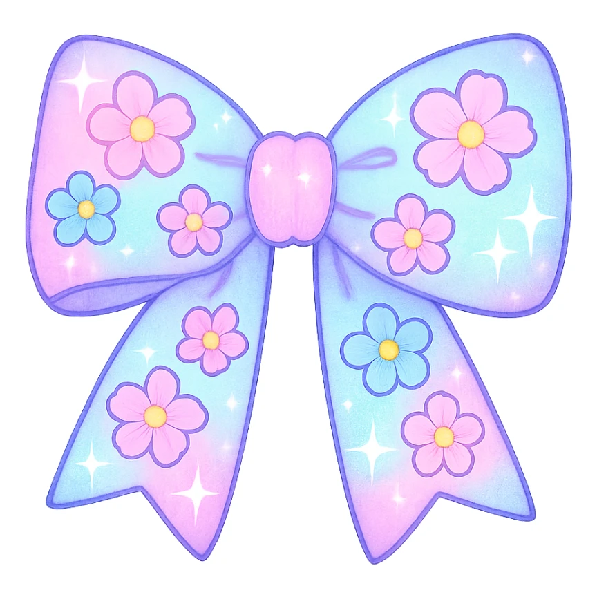 kpop bow with pastel flowers and sparkles, cute and trendy sticker