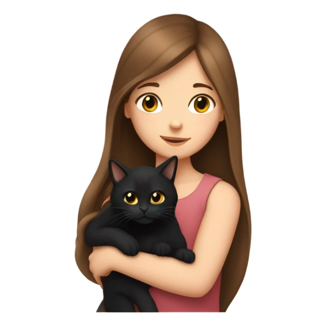 Girl with long brown hair holding a black cat sticker