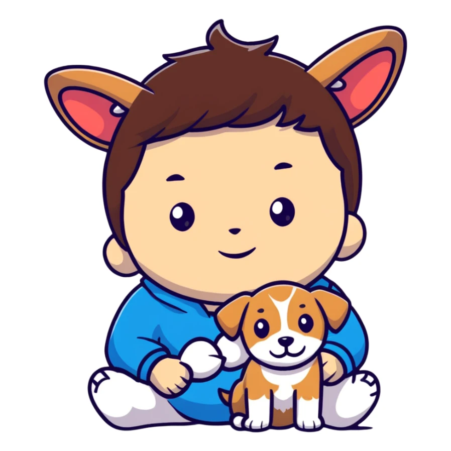 boy alone with puppy ears brown hair pale  skin sticker