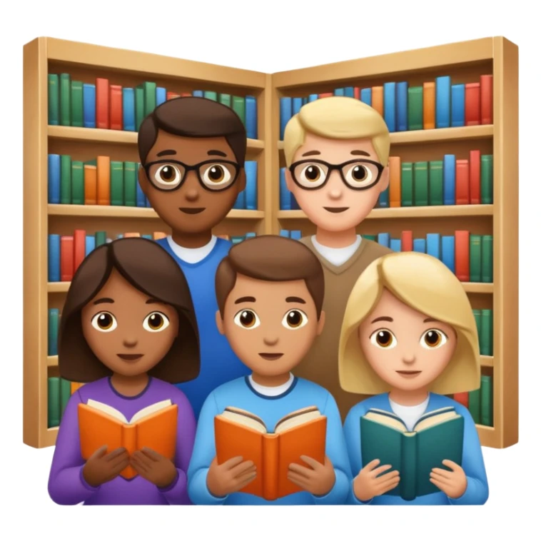group of five students reading books sticker