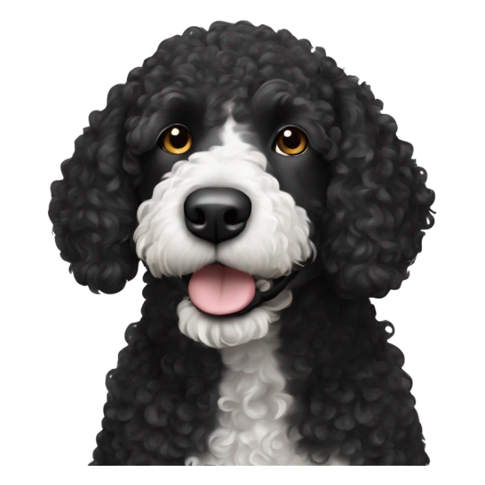 Spanish curly water dog black with white little spot only on its chest sticker