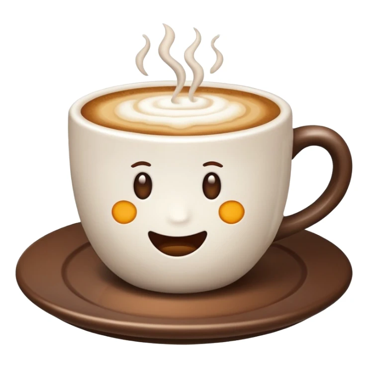coffee cup on a plate with foamy coffee surface, emoji style, inspired by reference image sticker