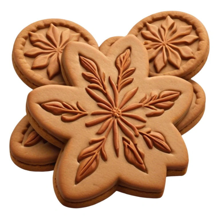 Cinematic Realistic Speculaas Biscuit Emoji, featuring spiced, crisp cookies rendered with lifelike detail and warm, aromatic lighting. sticker