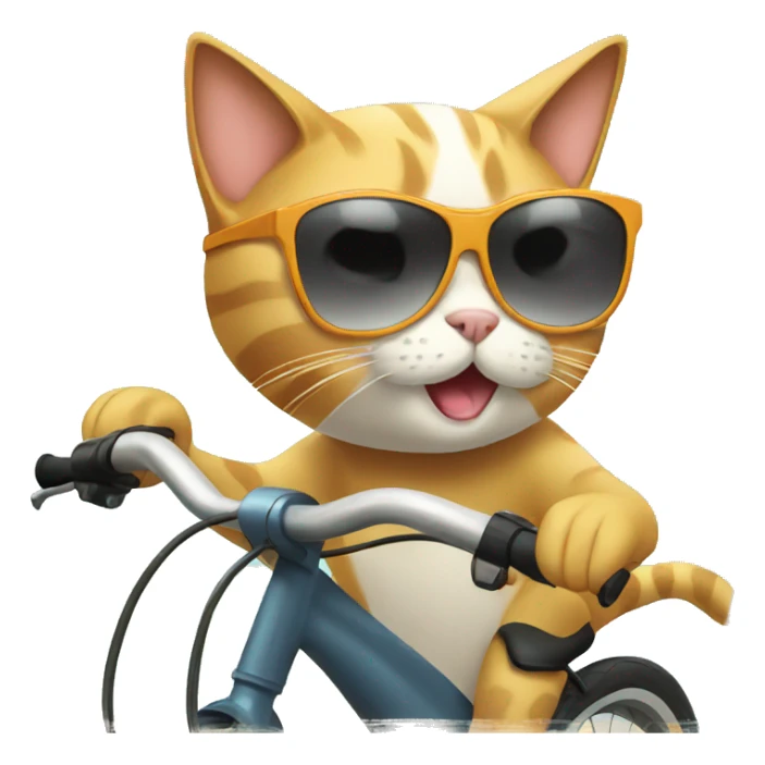 cat riding a bike wearing sunglasses sticker