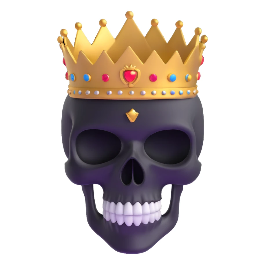 3D skull wearing a ski mask and a golden crown sticker