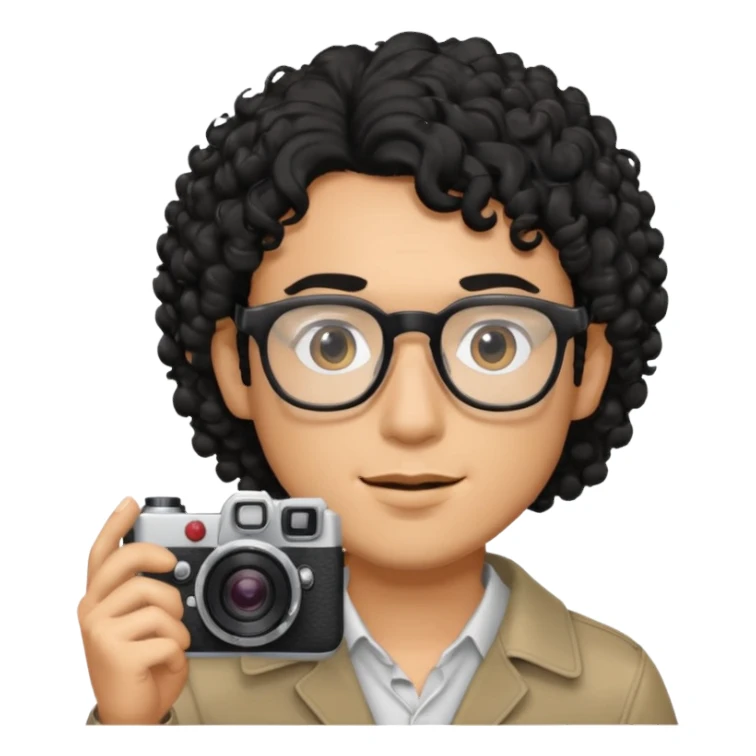 guy with black curly hair, holding camera, wearing glasses



















 sticker