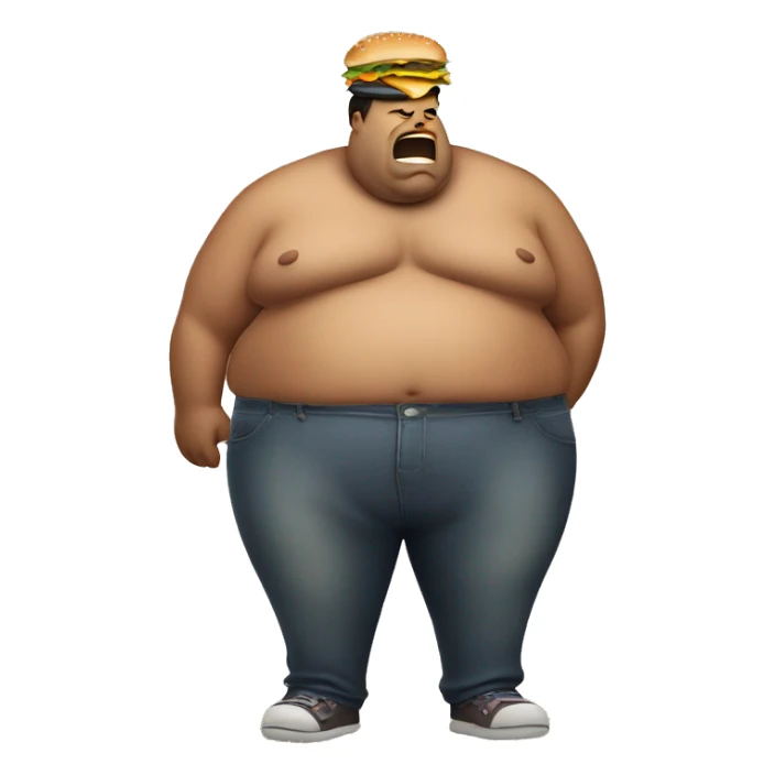 fat stinky shirtless man eating burger sticker