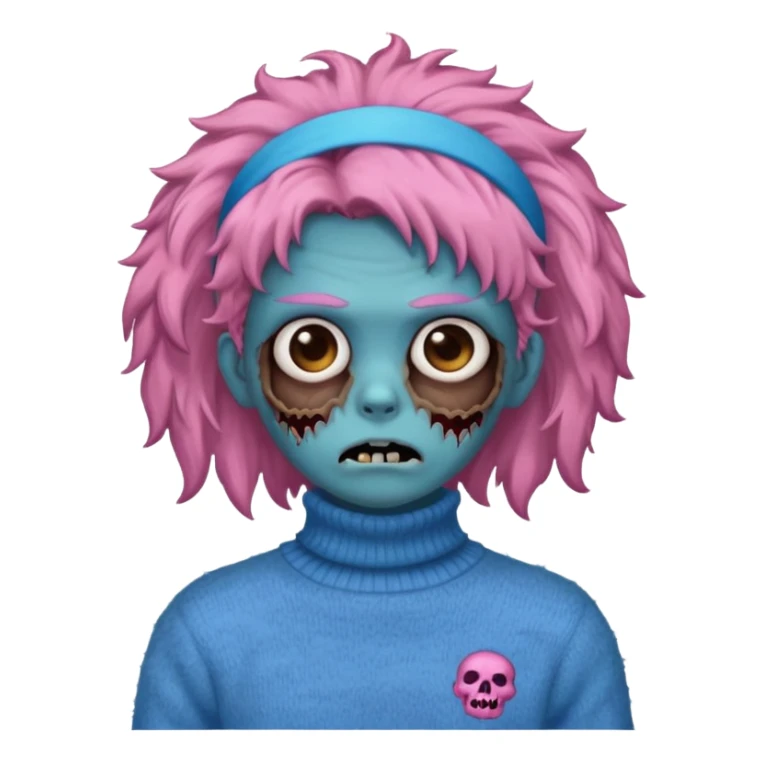brown fluffy haired blue zombie with pink turtleneck sweater and hair band sticker