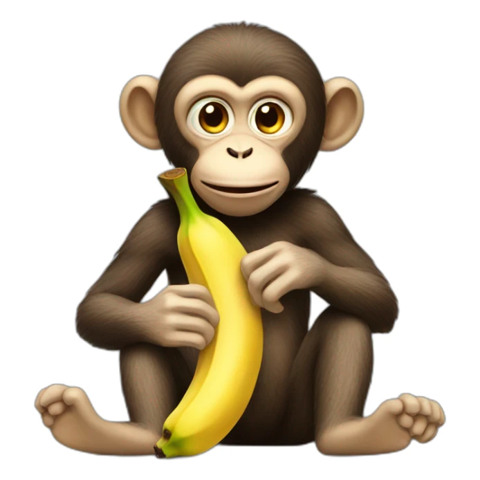 Monkey eating a banana with its feet sticker