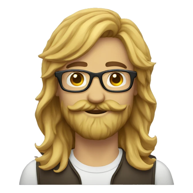 guy with long wavy hair eyeglasses mustache and beard sticker