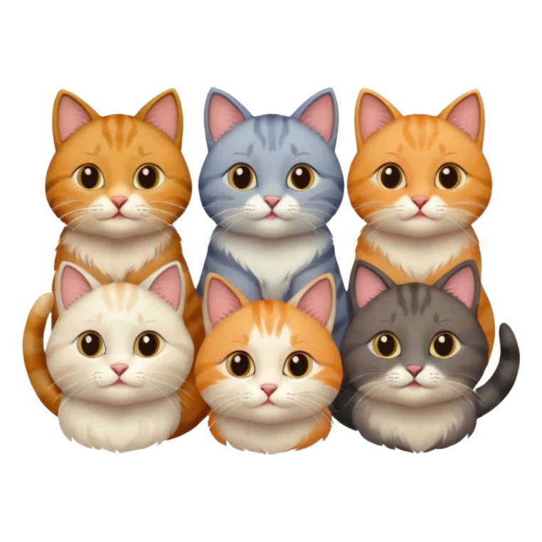 6 cats with different natural coloured coats sticker