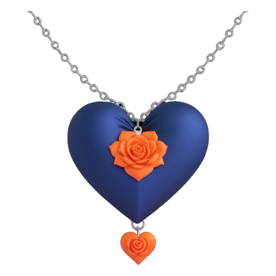 gothic heart, navy blue silk, black rose accent, silver chain sticker