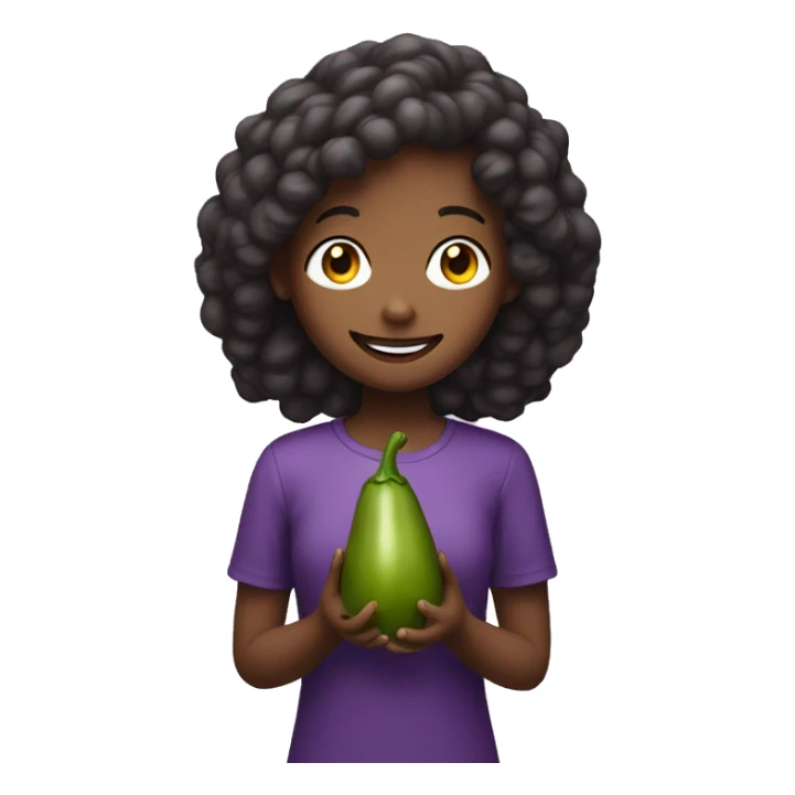 A girl, smiling with a eggplant in her hand sticker