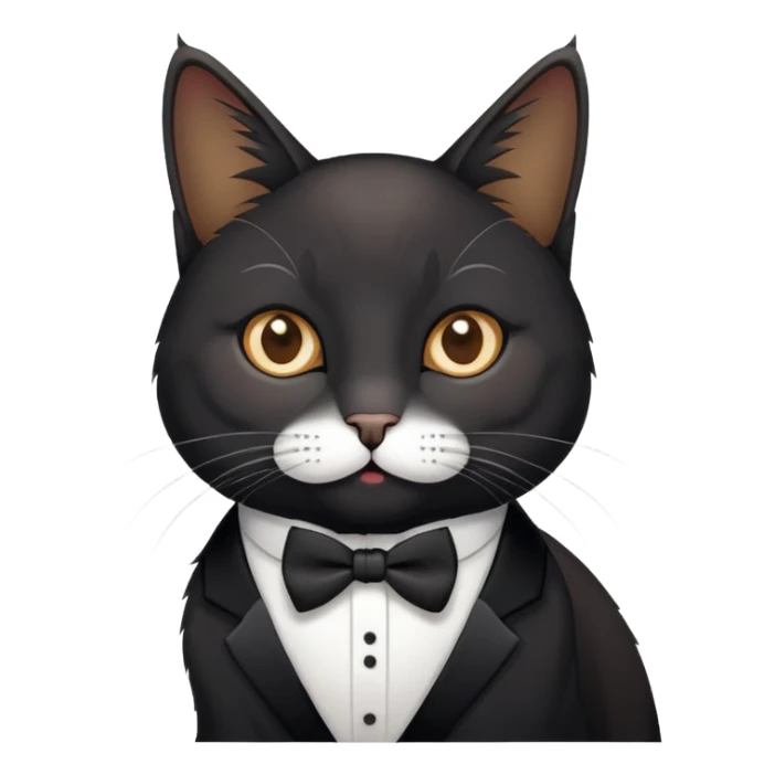 Black tux cat with a multi colored grey and brownish cat sticker