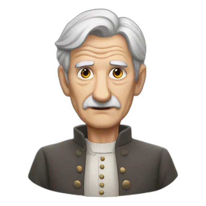 old man, evil eyes, gray hair, no mustache, England sticker