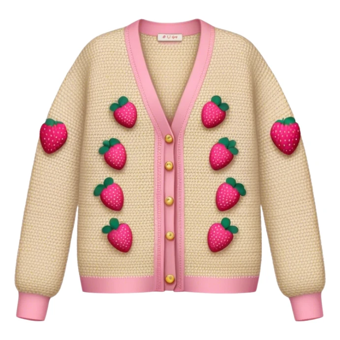 beige crocheted cardigan embroidered with small pink strawberries sticker