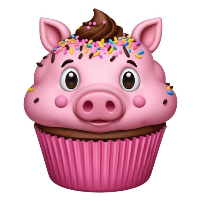 cupcake with frosting decorated to look like a pig face sticker