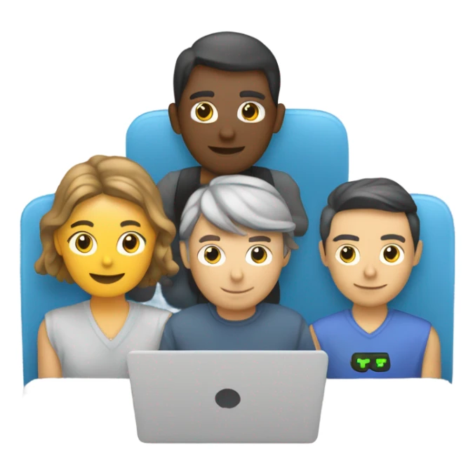 group of developers with a laptop with coding running in the emoji background sticker