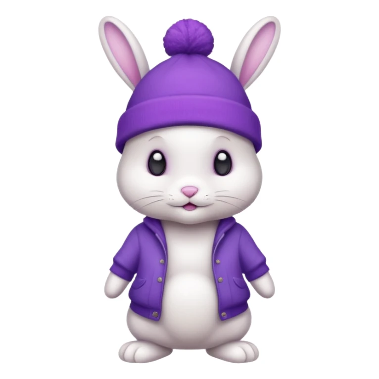 white Bunny wear a purrple benie hat, full body sticker