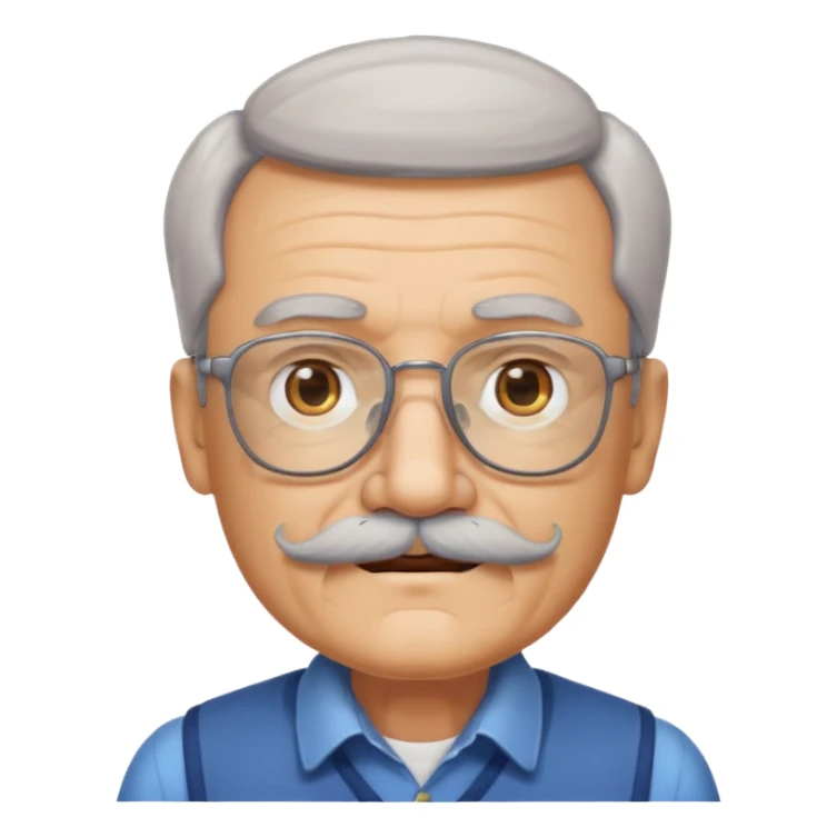 elderly man with square glasses, square face, mustache, emoji style sticker