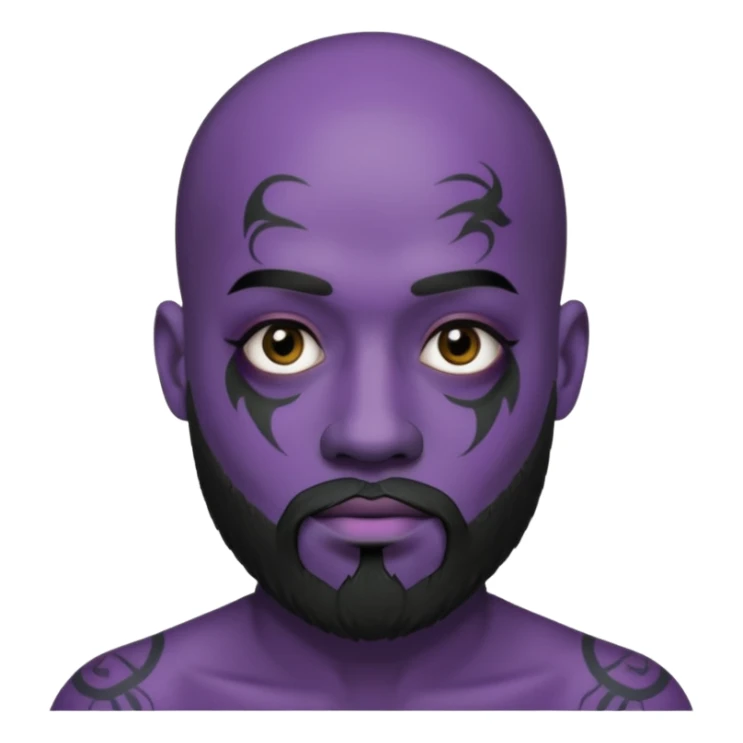 bald purple bearded man with black face tattoo sticker