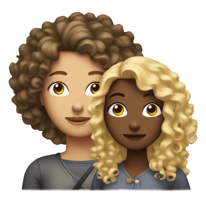 two friends: a curly-haired woman with dark hair and a blonde sticker