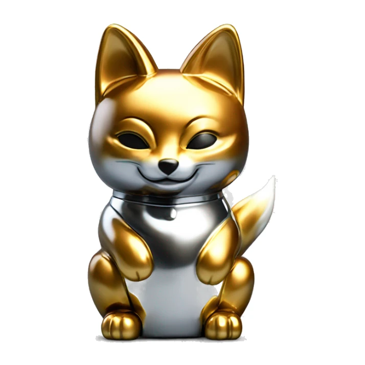 fully chrome fox statue in the form of maneki neko sticker