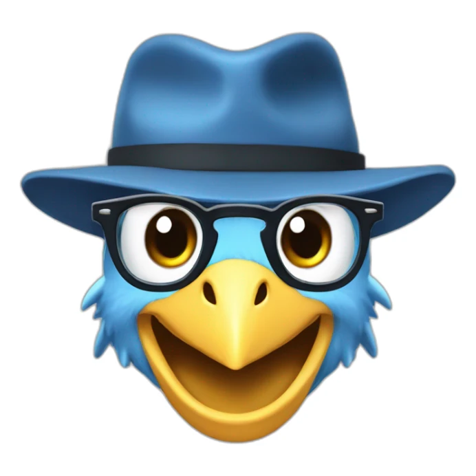 Crazy funny Articuno head with human white teeth and beautiful smile wearing glasses and hat sticker