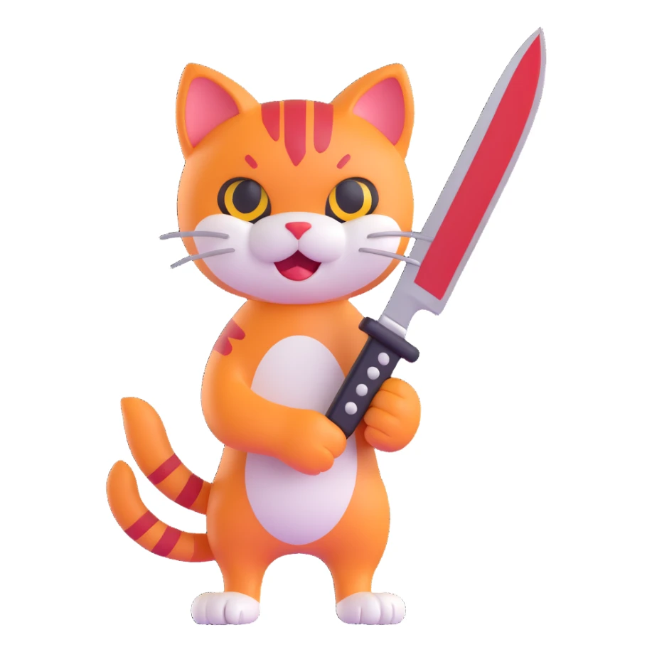 cat paw holding a bloody knife sticker