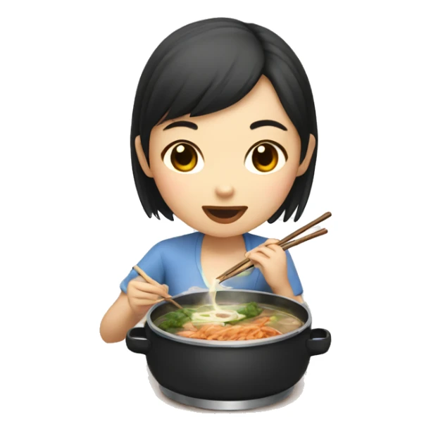 Asian girl eating hot pot sticker
