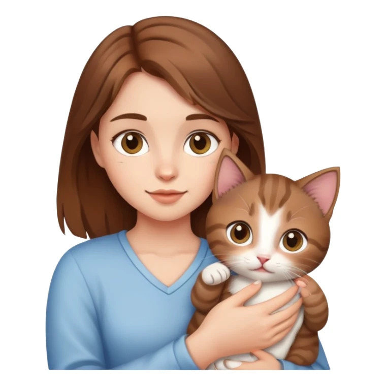 A brown-haired girl holding a kitten sticker