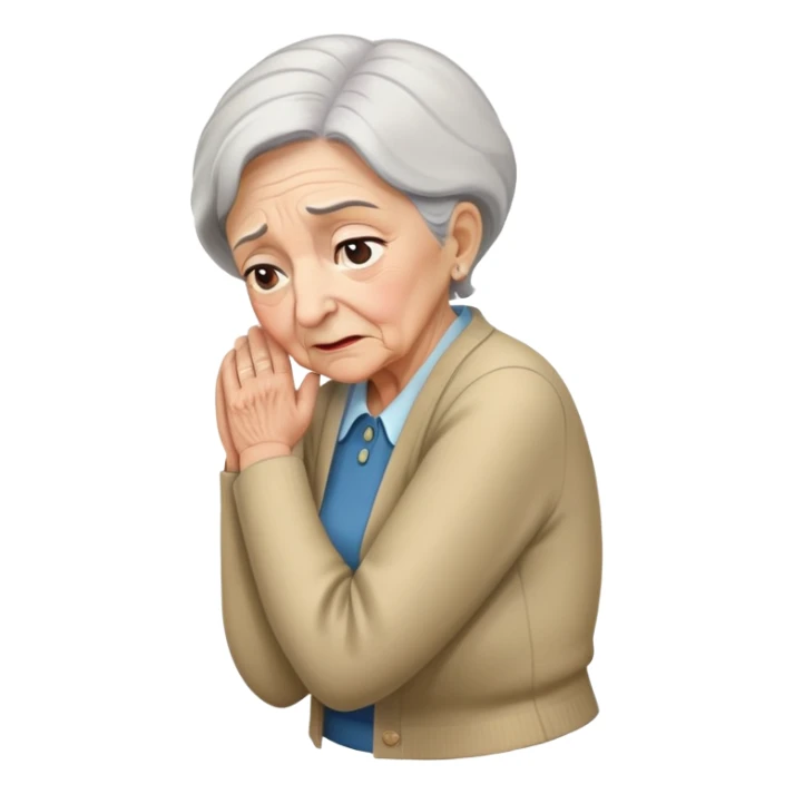 elderly woman bent forward, hand on her back, showing discomfort sticker