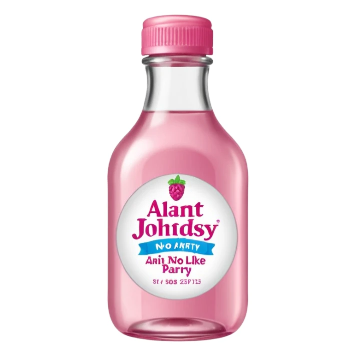realistic Johnson and Johnson style bottle pink cap pink label clear bottle with aint no party like a berry party written on the logo with diddy logo sticker