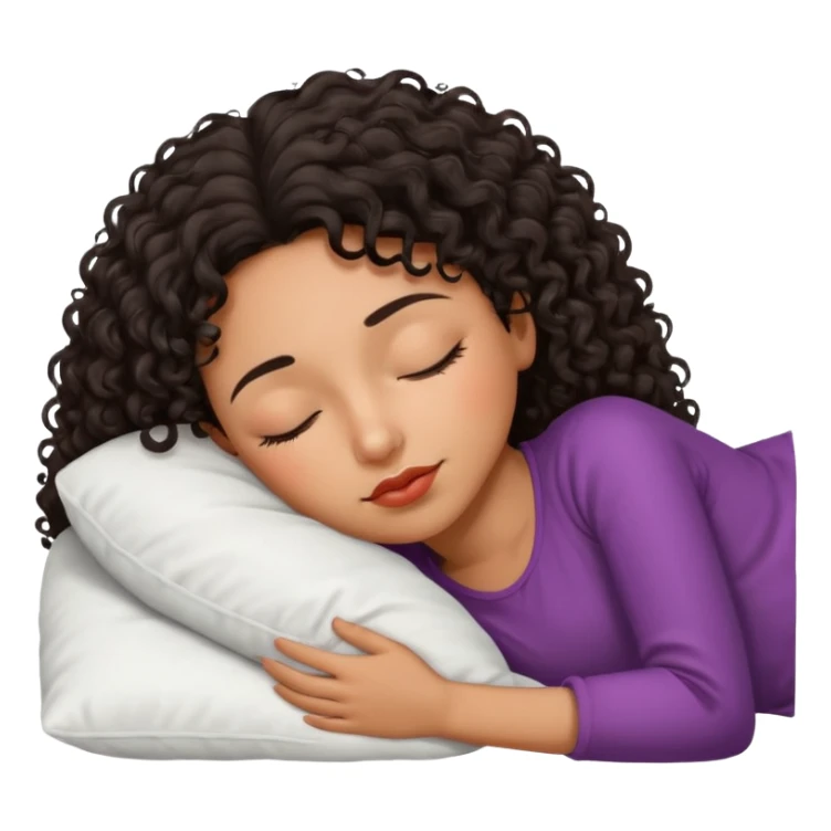Sleeping Spanish girl on white pillow dark curly hair mixed skin sticker