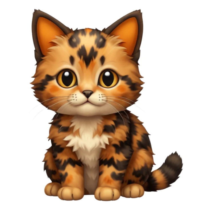 A high-resolution photo-realistic digital illustration of a tortoiseshell kitten, chest upward sticker