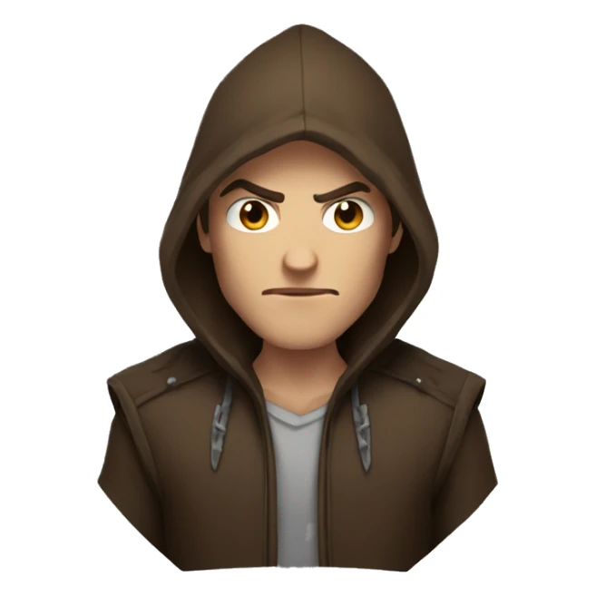 human male rogue with brown hair wearing a hood angry sticker