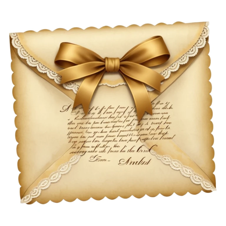 Lace-trimmed Letter
A delicate handwritten letter on ivory parchment, tied with a golden silk ribbon and edged in fine vintage lace — the ink a warm shade of brown, slightly smudged from emotion. sticker