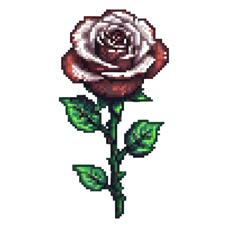 pixel art black rose minimal color palette sticker