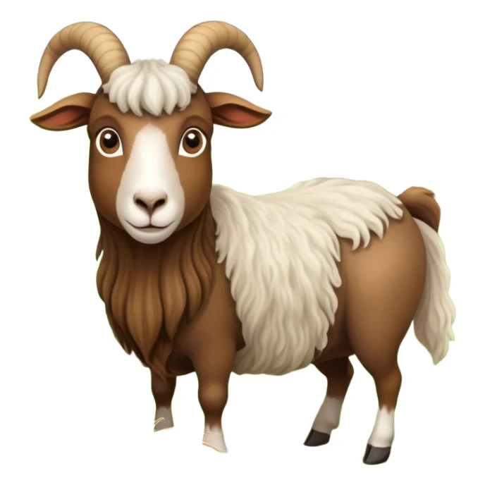 Icon for Domestic Hooved Animals: A gentle collage featuring a brown goat with large, curious eyes, a calm sheep with soft wool, and a majestic horse with a flowing mane. Background with a green pasture and a few hay bales. Transparent background. sticker