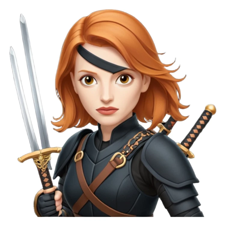 Jessica Chastain, in a ninja position with swords sticker