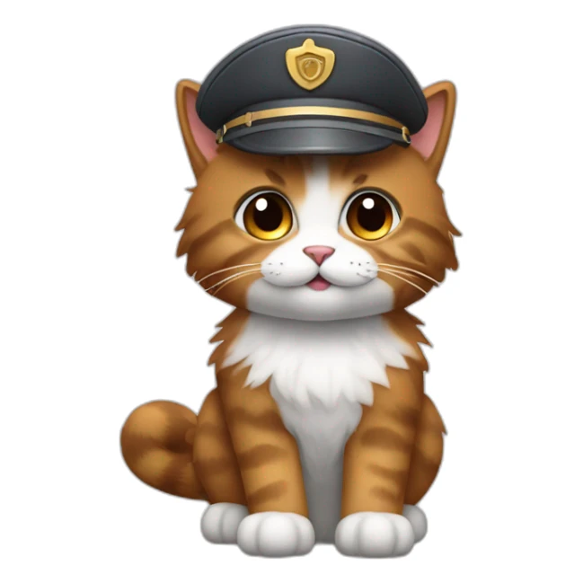 fluffy cat with brown and grey fur wearing a pilot hat sticker